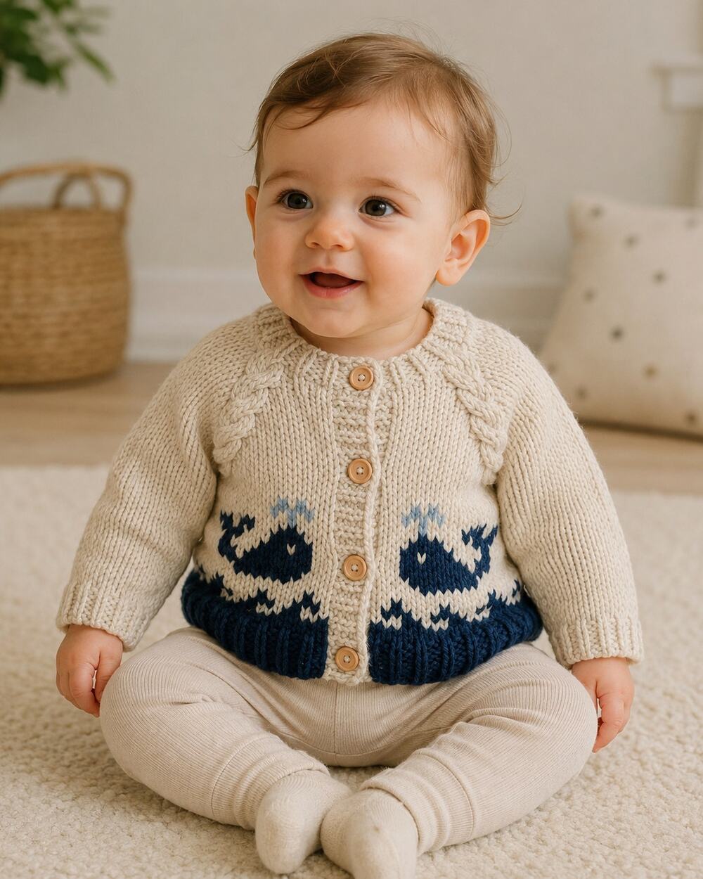 Huggalugs Whale Cardigan Baby Toddler 18-24 Months Hand Knit Sweater NWT
